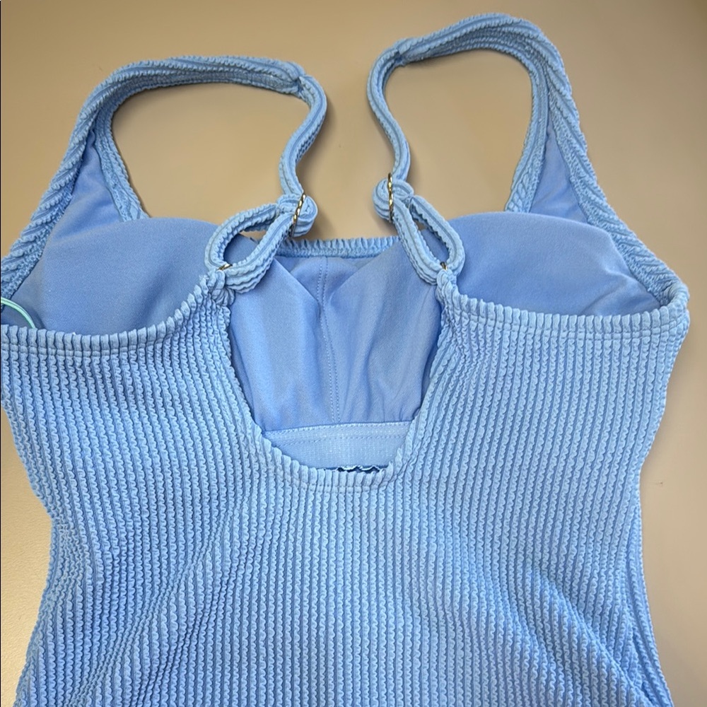 Kona Sol Blue Ribbed One Piece Swimsuit - Picture 7 of 9